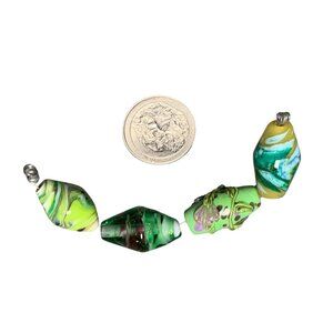 Handcrafted Lampwork Glass Beads Mixed Colors Green Yellow & Swirls for Jewelry